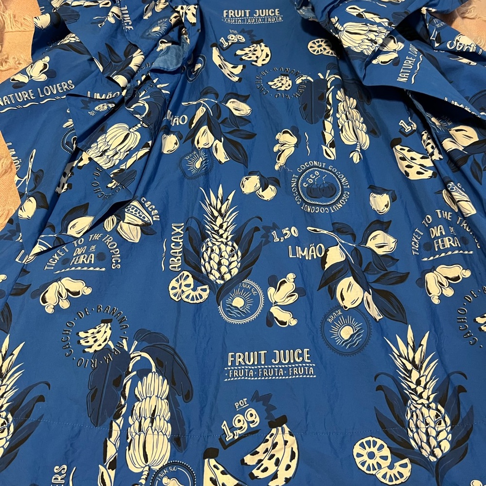 FARM Rio Blue Ruffle Sleeve Dress with White Tropical Print - Picture 5 of 7